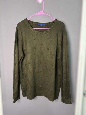 Apt. 9 Olive Green Polka Dot Bobble Knit Crewneck Sweater Large